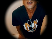 Beach bar toilet - Suntanned young guy wanking
