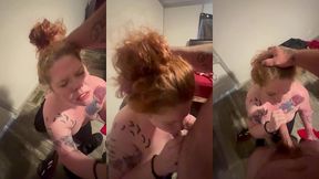 chubby ginger milf gagging on bwc takes a facial