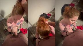 chubby ginger milf gagging on bwc takes a facial