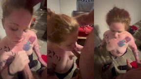 chubby ginger milf gagging on bwc takes a facial