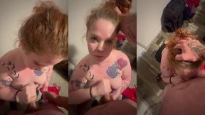 chubby ginger milf gagging on bwc takes a facial