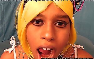 Rolling toy around real heavy titties udders, dark erect nipples, pretty curvy busty ebony geek