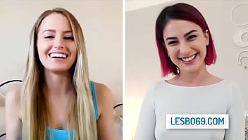 Horny lesbian couple Scarlett Sage and Kristen Scott getting naughty on video chat
