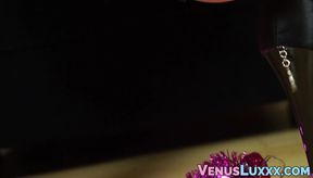 Ladyboy in bathrobe smoking and masturbating big cock