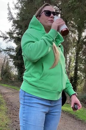 Desperate Outdoor Wetting Jeans on the Public Trail