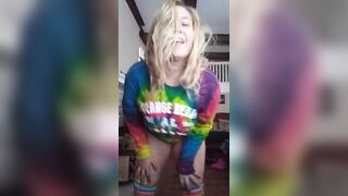 Blond Girl strip Dances into Knee High Socks