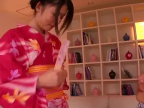 Kimono Wearing Girl Gets Eaten Out & Fucked Hard On His Couch