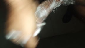 Penis Guy Masturbates in the Bathroom While His Family Is in the Yard of the House