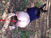 Naked submissive slut taken for a walk on a leash in forest ANAL LEASH but plug