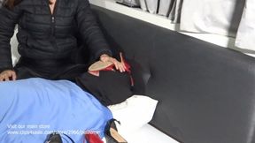 SNIFF AND LICK MY SANDALS WITH YOUR TONGUE FOR CLEANING THEM JENIFER LYN AND MALE SLAVE