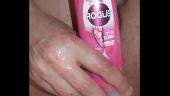 Amateur gay shampoo bottle in her ass