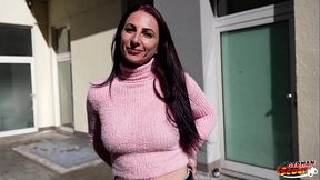 GERMAN SCOUT - Purple Hair German Inked MILF Devil Akita with long labia Pick Up for First Time Casting Fuck