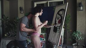 Nude artist Olive Glass is sucking a dick and getting her muff slammed