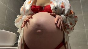 Pov pregnant belly in bathroom hd