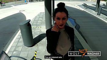 Dark-haired gothic MILF Sidney gets a deepthroat blowjob at the train station