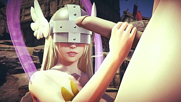 Angewomon gives HandJob - Digimon Hentai Parody