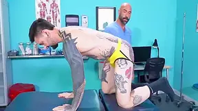 Inked Stud Barebacked And Fisted In 3some At Doctor Office 7 Min