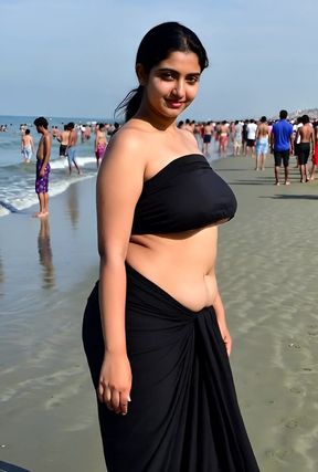 Curvy black woman stands clothed and professional in AI-generated SFW