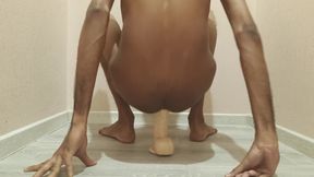 Dirty Gay Boy Taking a Huge Cock Dildo in His Asshole and Moaning Hard