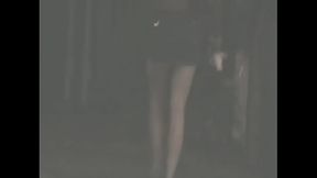 Sexy walk blonde in mini skirt slow motion