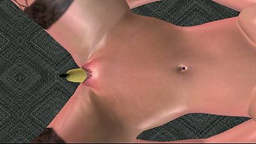 Animated 3D Cartoon Porn - Beautiful Girl Masturbating with Banana &amp_ Anal Plug on Bed Multiple Orgasms