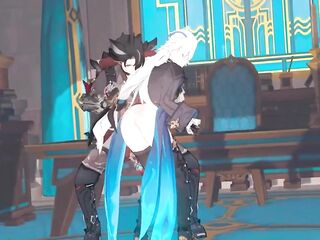 neuvillette x wriothesley booty slap - Genshin Impact