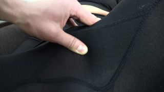 Brunette in black yoga leggings turned on a guy with a huge cock, jerks off and cums on leggings