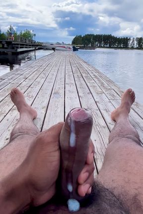 Masturbate my black cock by the lake