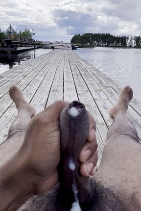 Masturbate my black cock by the lake