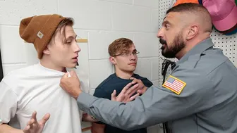 Twink Darron Bluu sucks Cole Church while officer Marco Napoli supervises