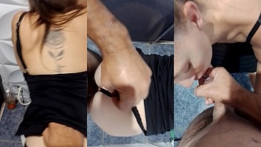 Novinha de camisola chupa até levar gozada na cara