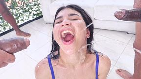 a truly intense dap for the beautiful sara taylor with 4 huge black cocks, anal, dap, deep balls + pissing