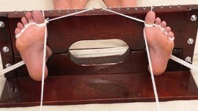 Toes Tied in Footstocks! Ashly Anderson in Steel Handcuffs - MP4 1080p