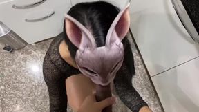 Thai office lady gives a steamy blowjob to her boss in the office kitchen.