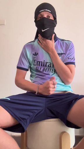 Masked Soccer Bro Jerks Off and Shows Ass