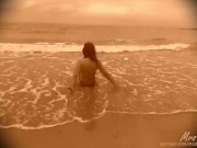 Hot Busty 1920s Vintage Style Beach Babe takes off Bikini