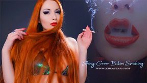 4K Shiny Green Bikini Smoking