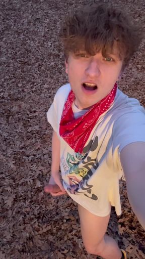 College Boy Jerks off in Public Woods