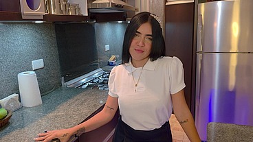 My stepdaughter comes home late because she's with her classmates, but she has no choice but to pay her punishment with sex