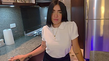 My stepdaughter comes home late because she's with her classmates, but she has no choice but to pay her punishment with sex