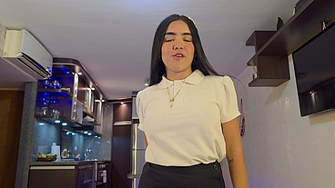 My stepdaughter comes home late because she's with her classmates, but she has no choice but to pay her punishment with sex