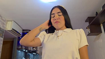 My stepdaughter comes home late because she's with her classmates, but she has no choice but to pay her punishment with sex