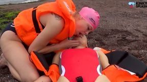 Beach Resuscitation Practice & CPR In Swimsuits & Lifejackets - WMV