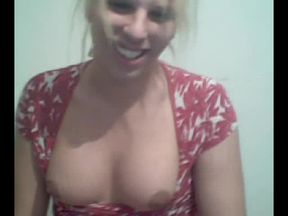 Amateur blonde flashes her tits on cam