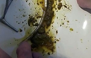 Nude gay man making enema and play with his messy