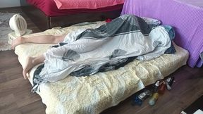 Amateur couple crazy sex in the bedroom. Hot foreplay with a couple, oil massage on the body.