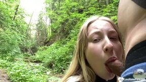 Girlfriend gets a facial in the woods
