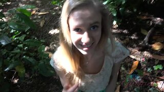 Girl with cute hair face ends up sucking dick in public