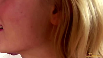 Her soft lips are preparing for delicious cum as the blonde jerks off a dick