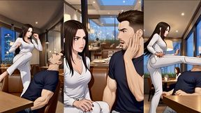 Public Face Slapping, Face Kicking & Foot Worship Domination In A Busy Restaurant – Animated